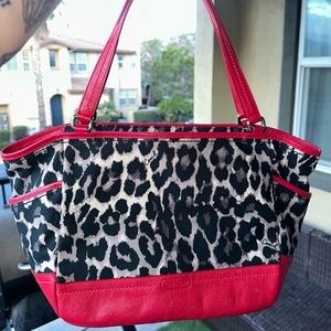 Coach Red and Black Animal Print Tote